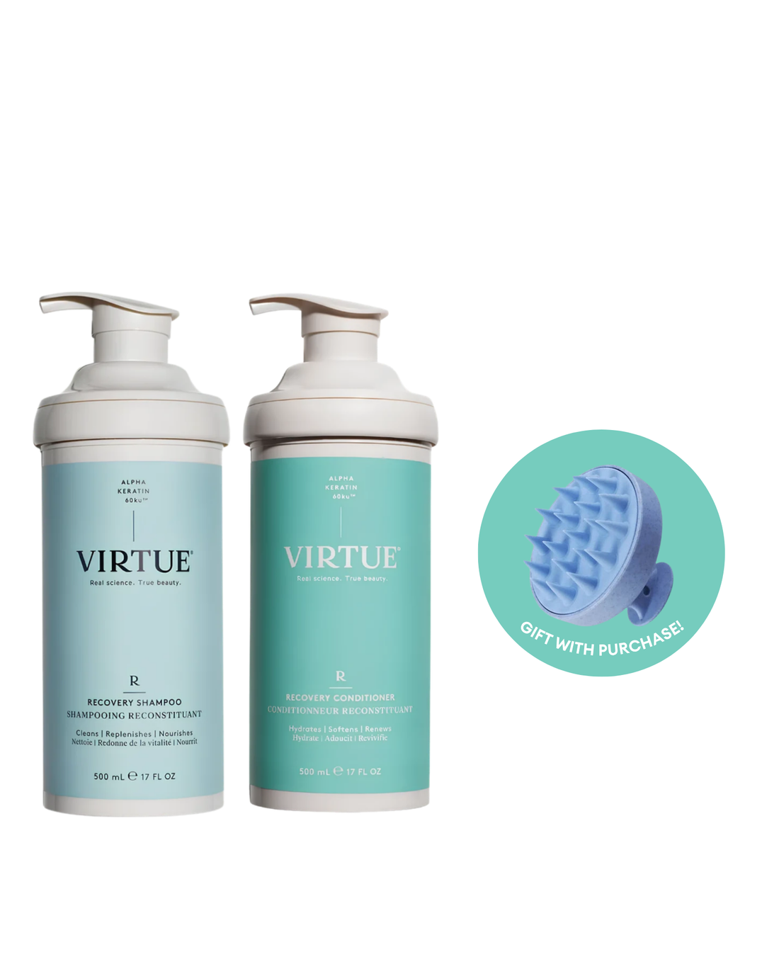 Virtue Labs Recovery Jumbo Duo bundle with free scalp massage brush