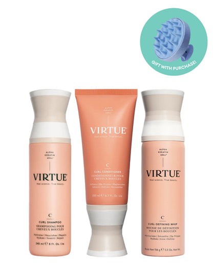 Virtue Labs Curl Crush bundle with free scalp massage brush