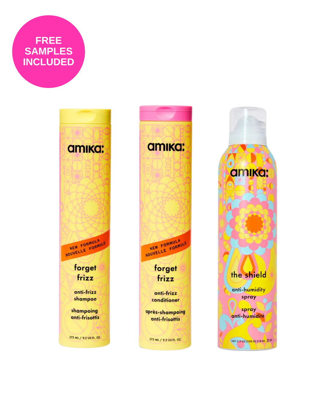 Amika Forget Frizz Smooth Operator: Forget Frizz Shampoo, Conditioner and The Shield Anti-Humidity Spray