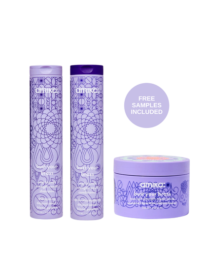 Amika Bust Your Brass Blonde Kit: Bust Your Brass Shampoo, Conditioner and Blonde Repair Mask