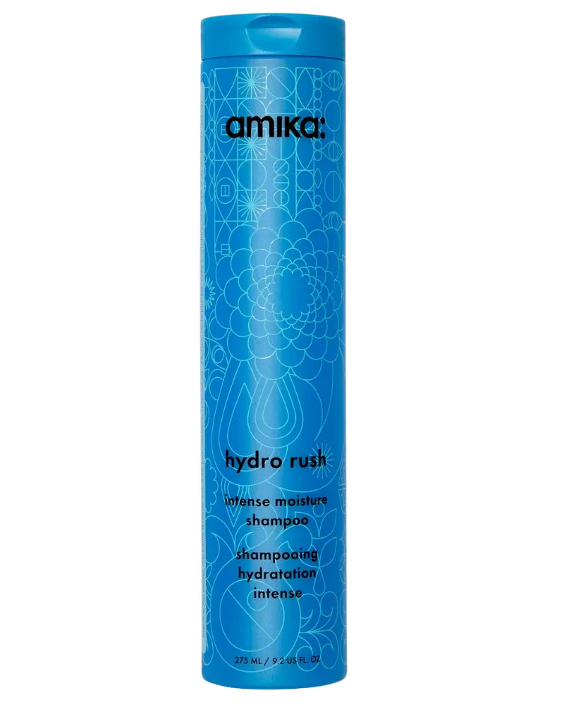 Blue shampoo bottle with &