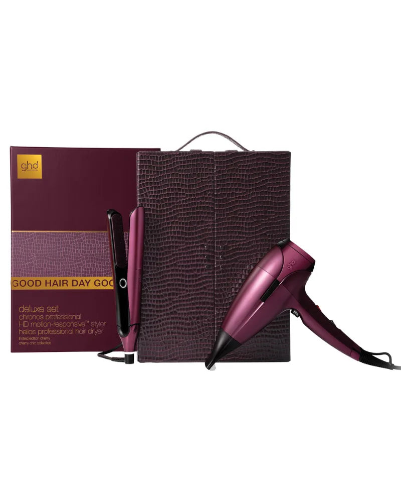 Chronos Straightener &amp; Helios Hair Dryer Deluxe Gift Set in Cherry Chic
